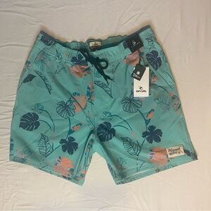 Rip Curl Men's Tropical Print Swim Shorts - Teal and Orange